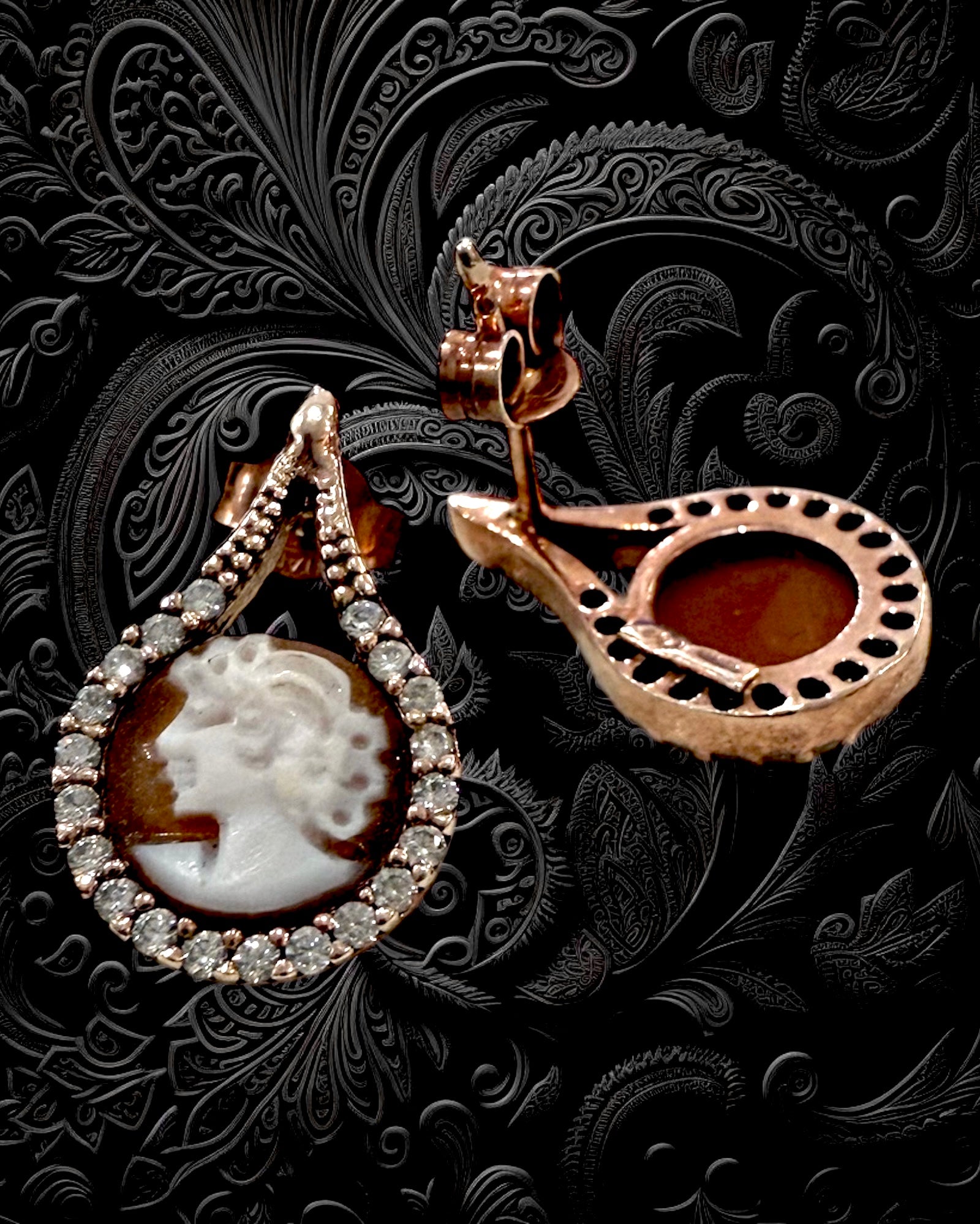 Rose Silver Cameo Earrings