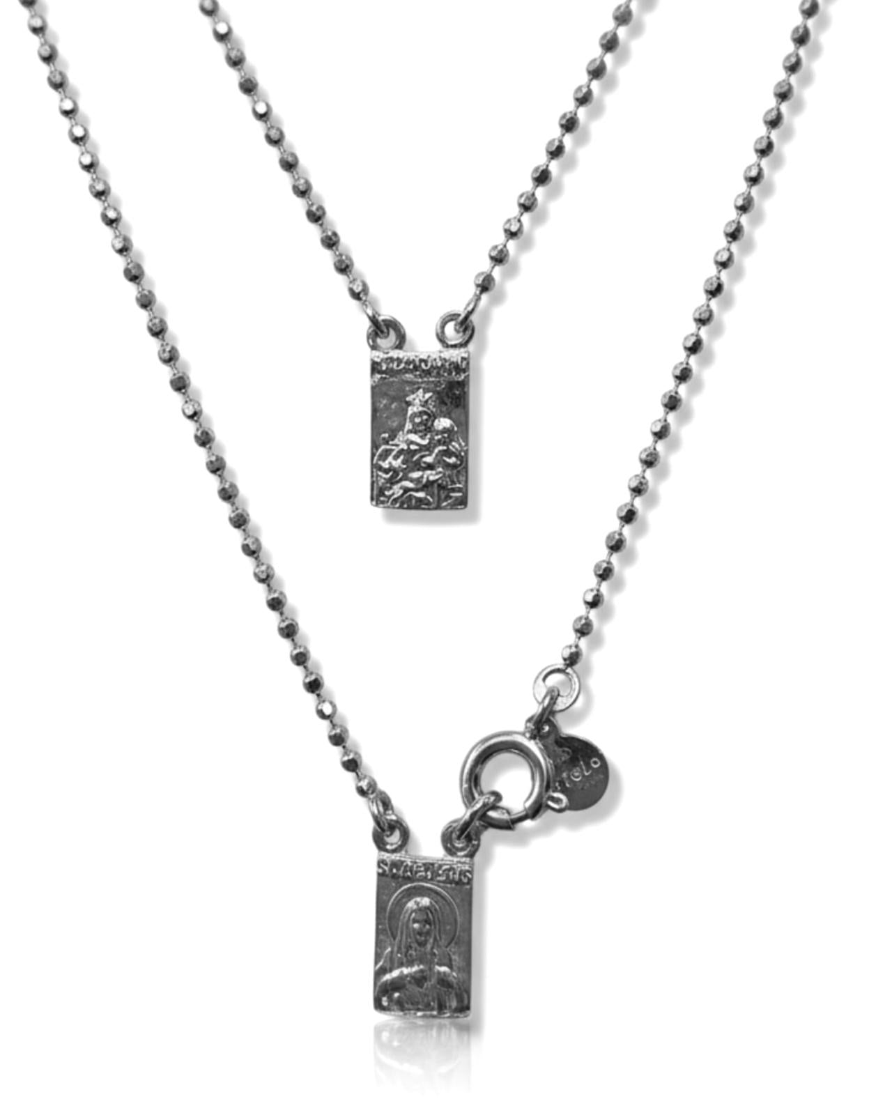 S - Escapulário de Malha Esfera em Prata Branca