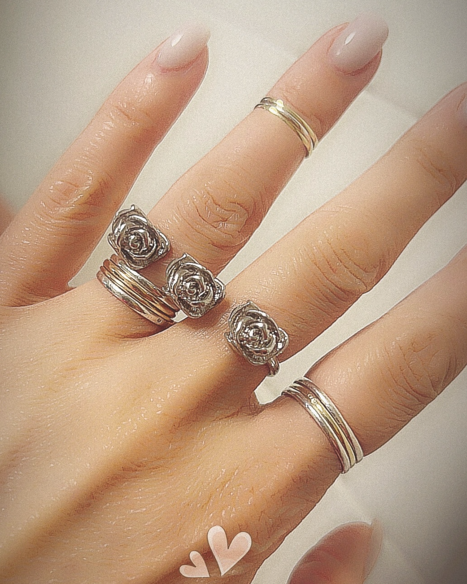 Double Silver Flower Ring