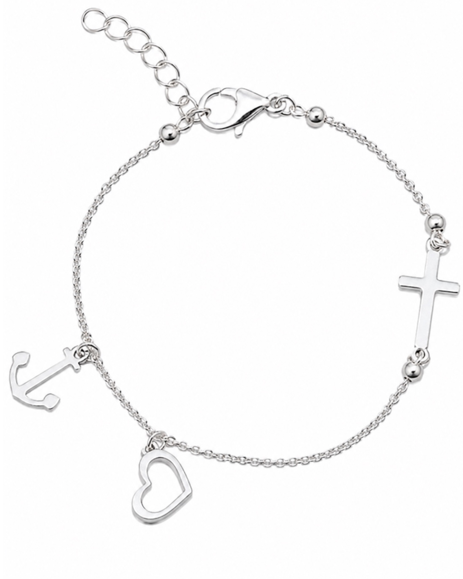 Silver Cross Bracelet with Anchor and Heart