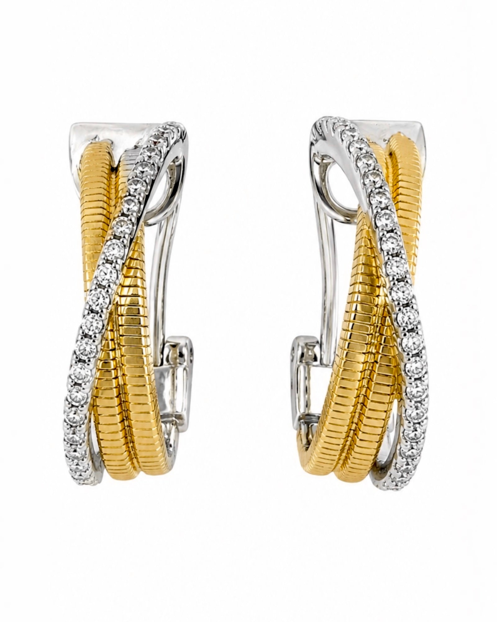 Cross Earrings with Sparkle in Silver and Gold-Plated Silver