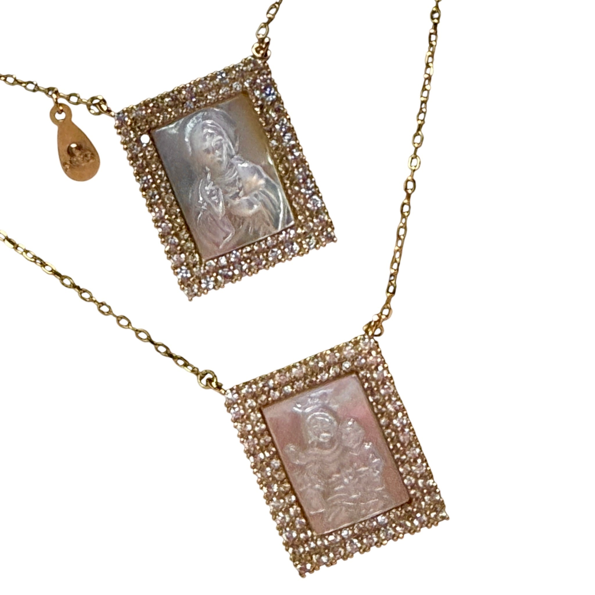 Scapular with Mother of Pearl in Gold Plated Silver