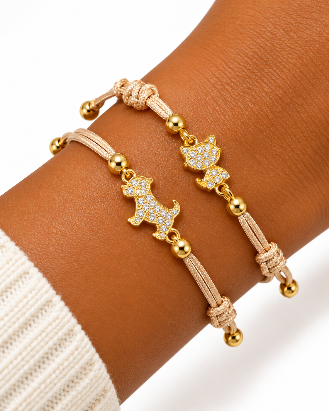 Pulseira Seda Gato em Prata Dourada
