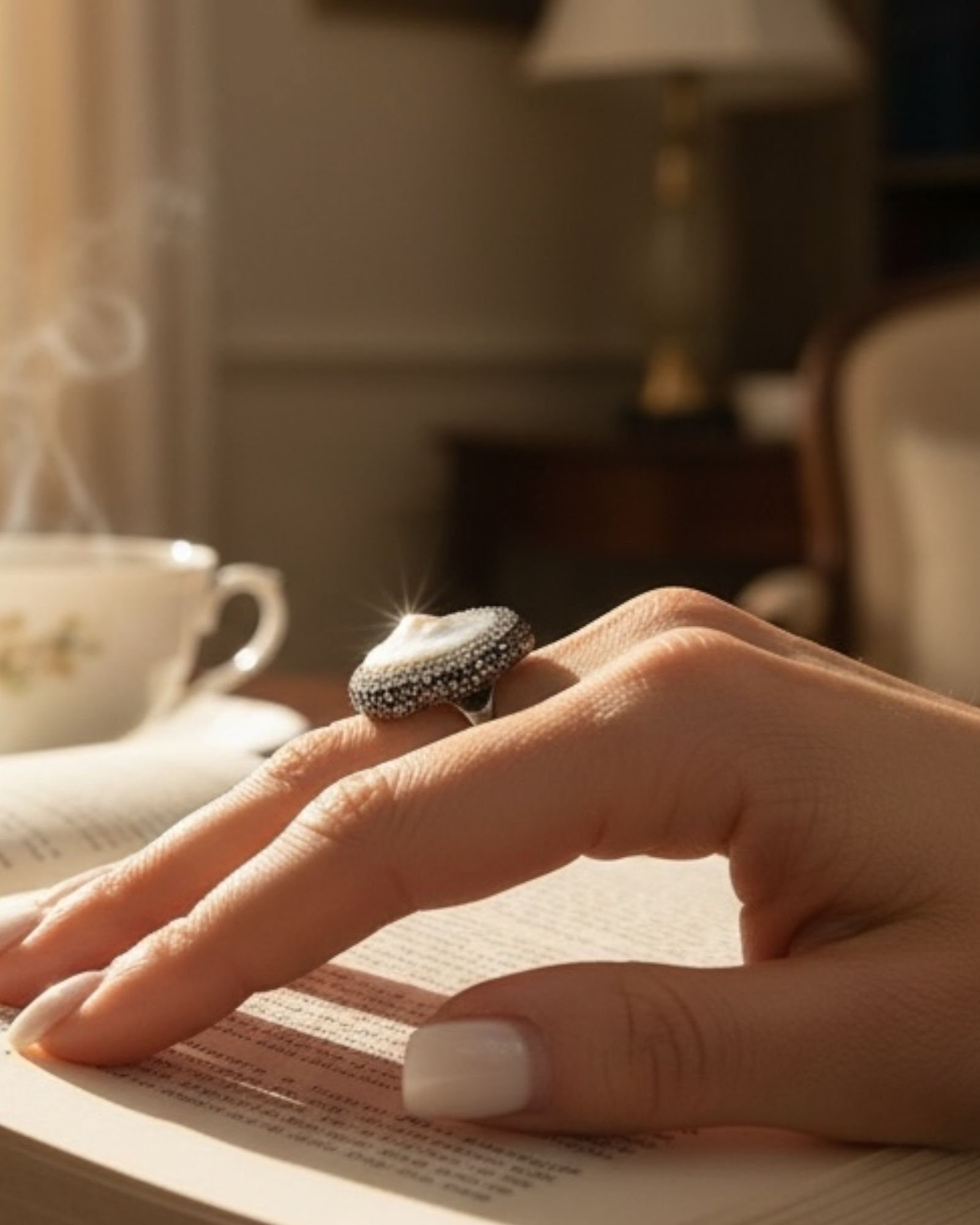 Pearl Ring with Silver Sparkles