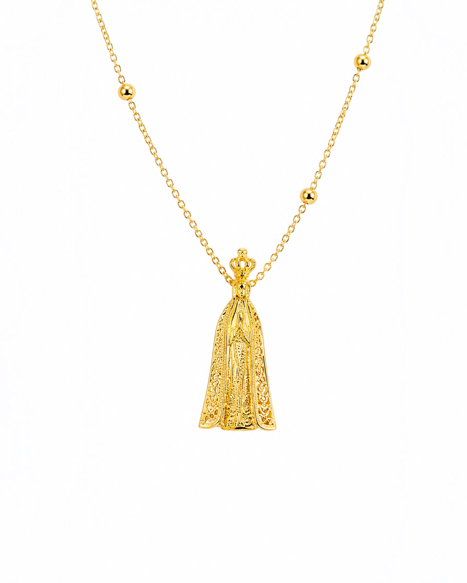 Colar Nossa Senhora de Fátima em Prata Dourada
