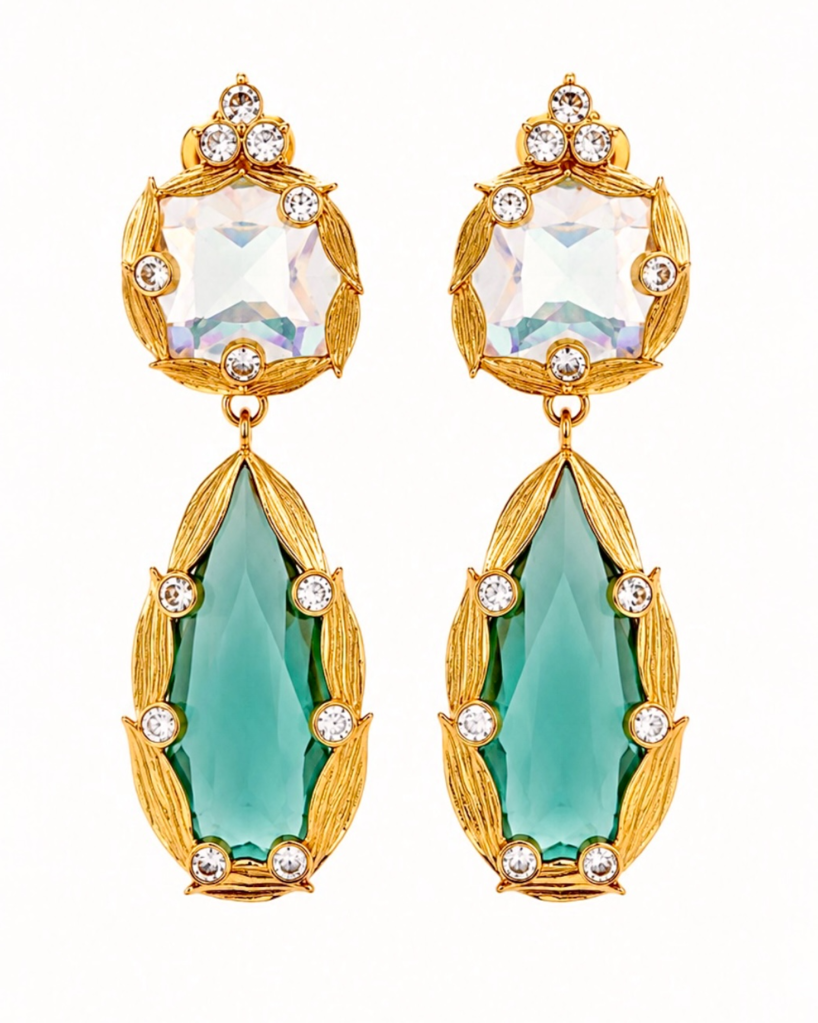 Earrings with Green Stone in Gold-Plated Silver