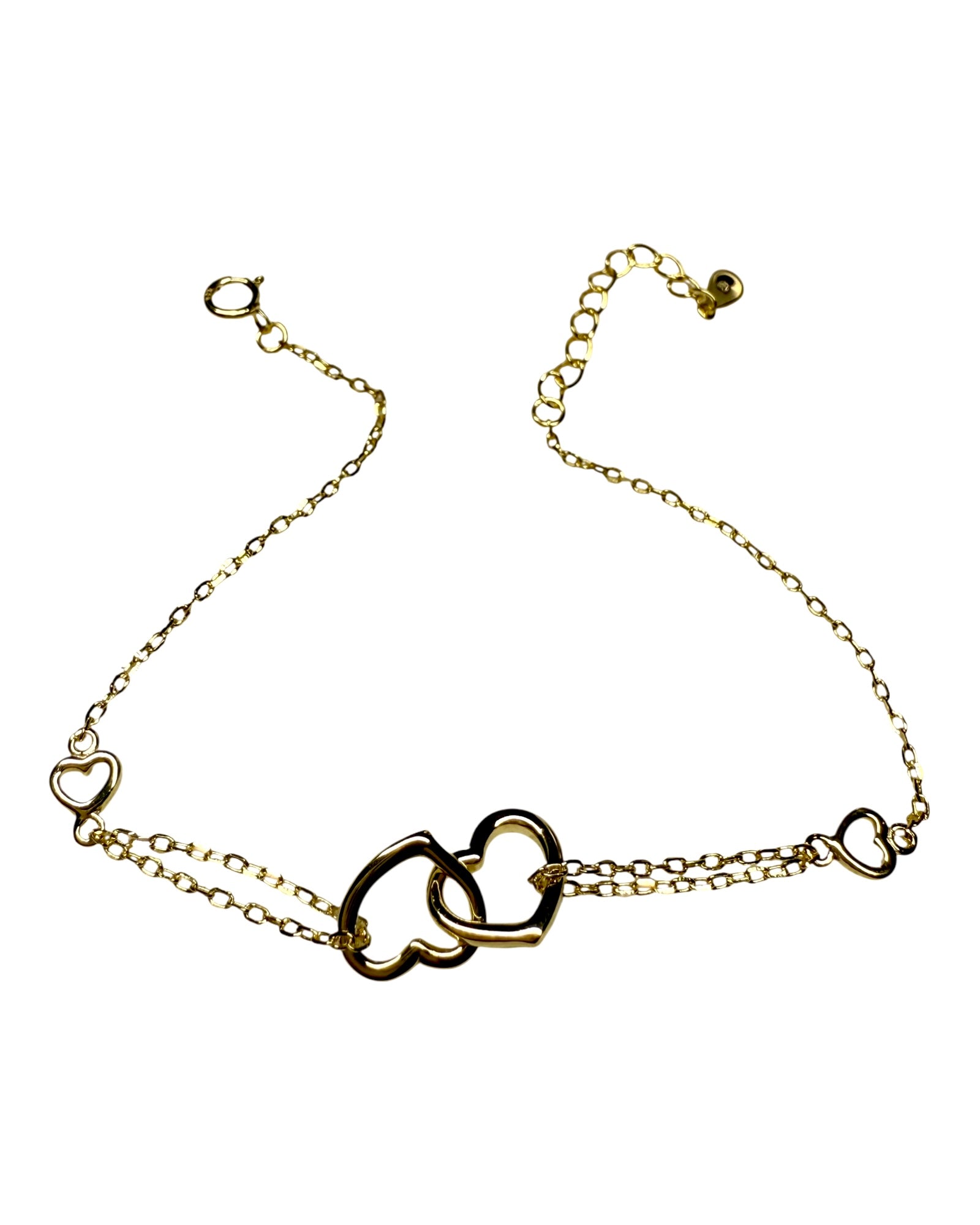 Pulseira Corações em Prata Dourada