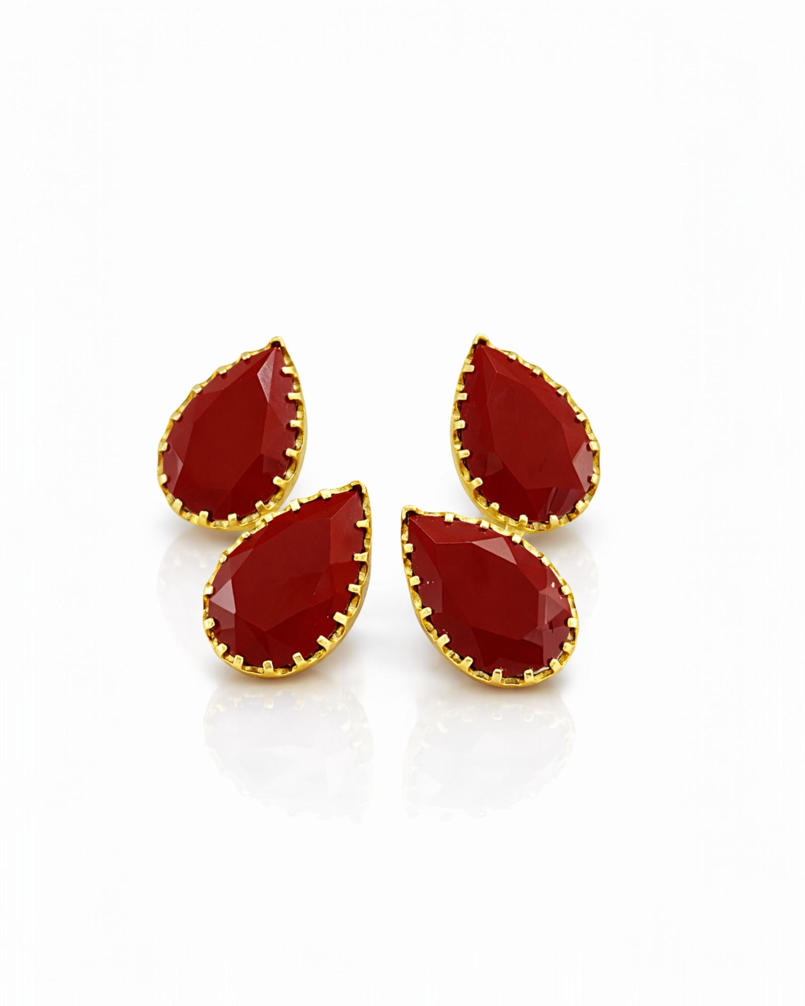 Brincos Duas Gotas Vermelho Escuro em Prata Dourada