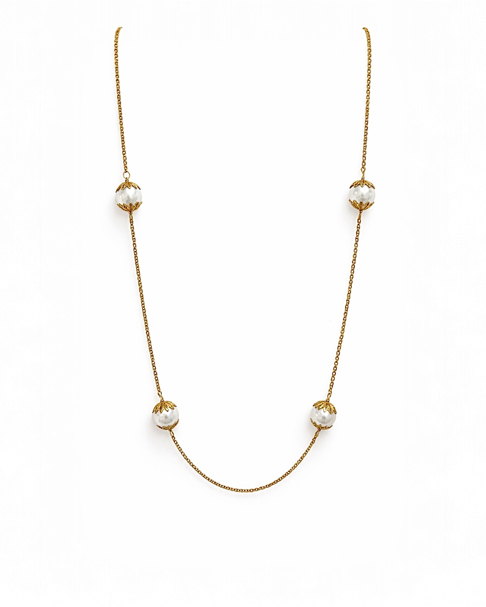 Viana Crescent Scale Bead Necklace in Gold-Plated Silver