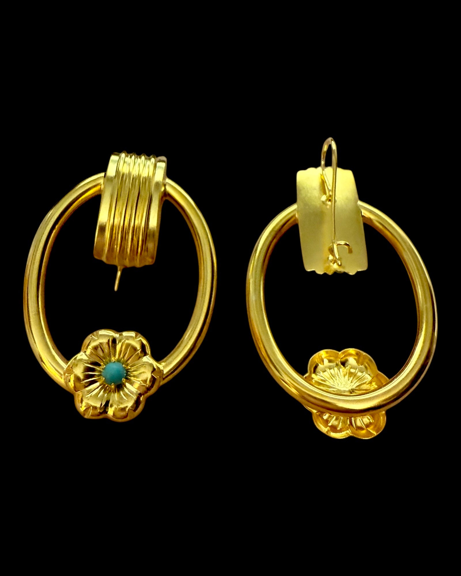 Baroque Earrings with Blue Stones in Gold Plated Silver