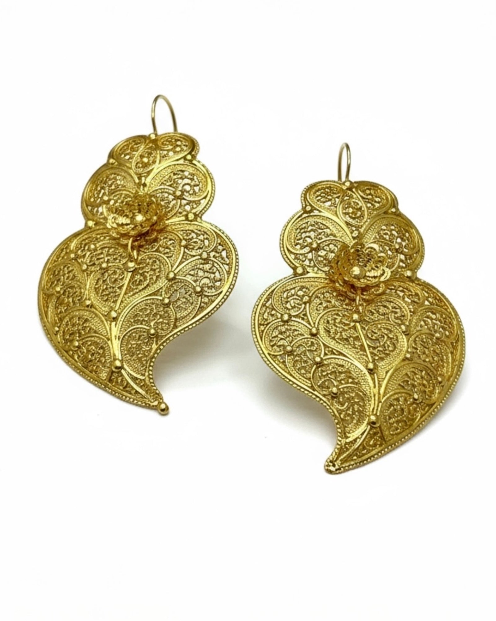 Brincos Coração de Viana em Prata Dourada