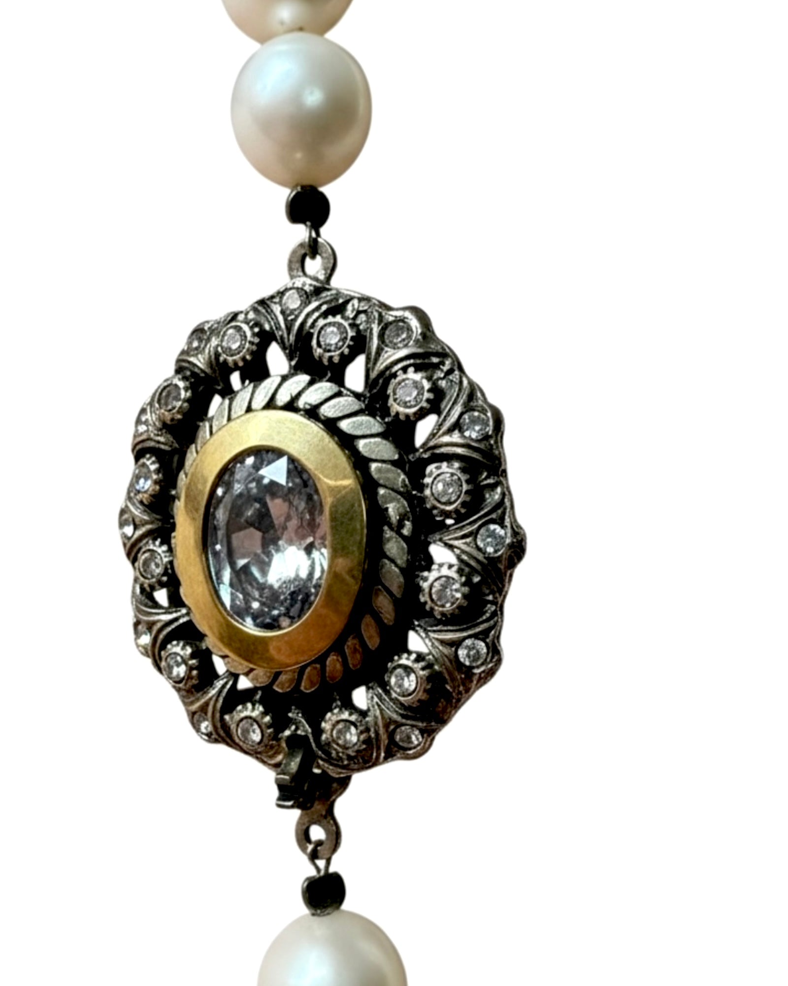 Colar Pérolas com Fecho de Prata e Ouro