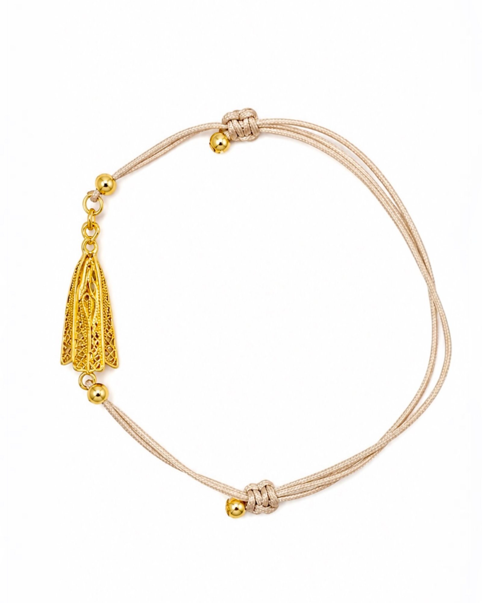 Pulseira Seda Nossa Senhora de Fátima em Prata Dourada