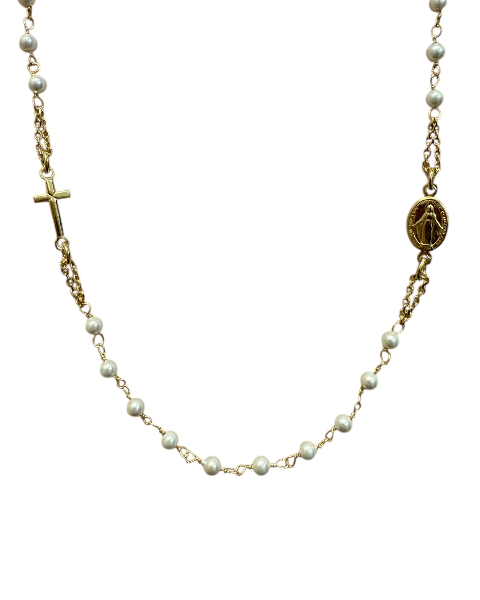 Filigree Pearl Necklace in Gold Plated Silver