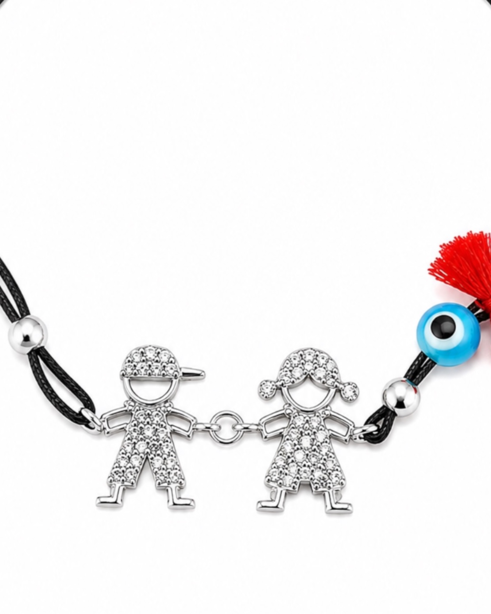 Pulseira Seda Menino e Menina em Prata