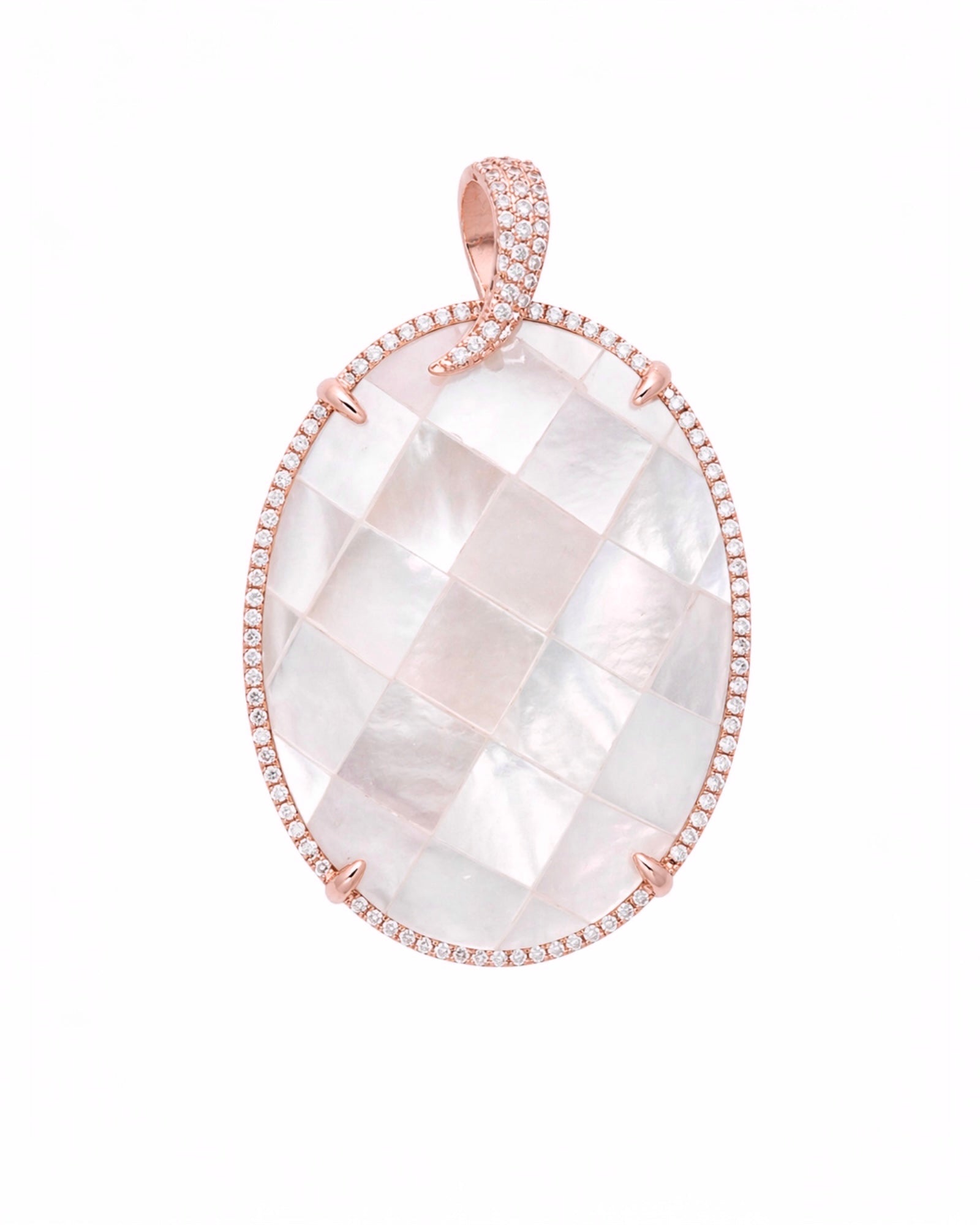 Medalha Oval Branca em Prata Rosa