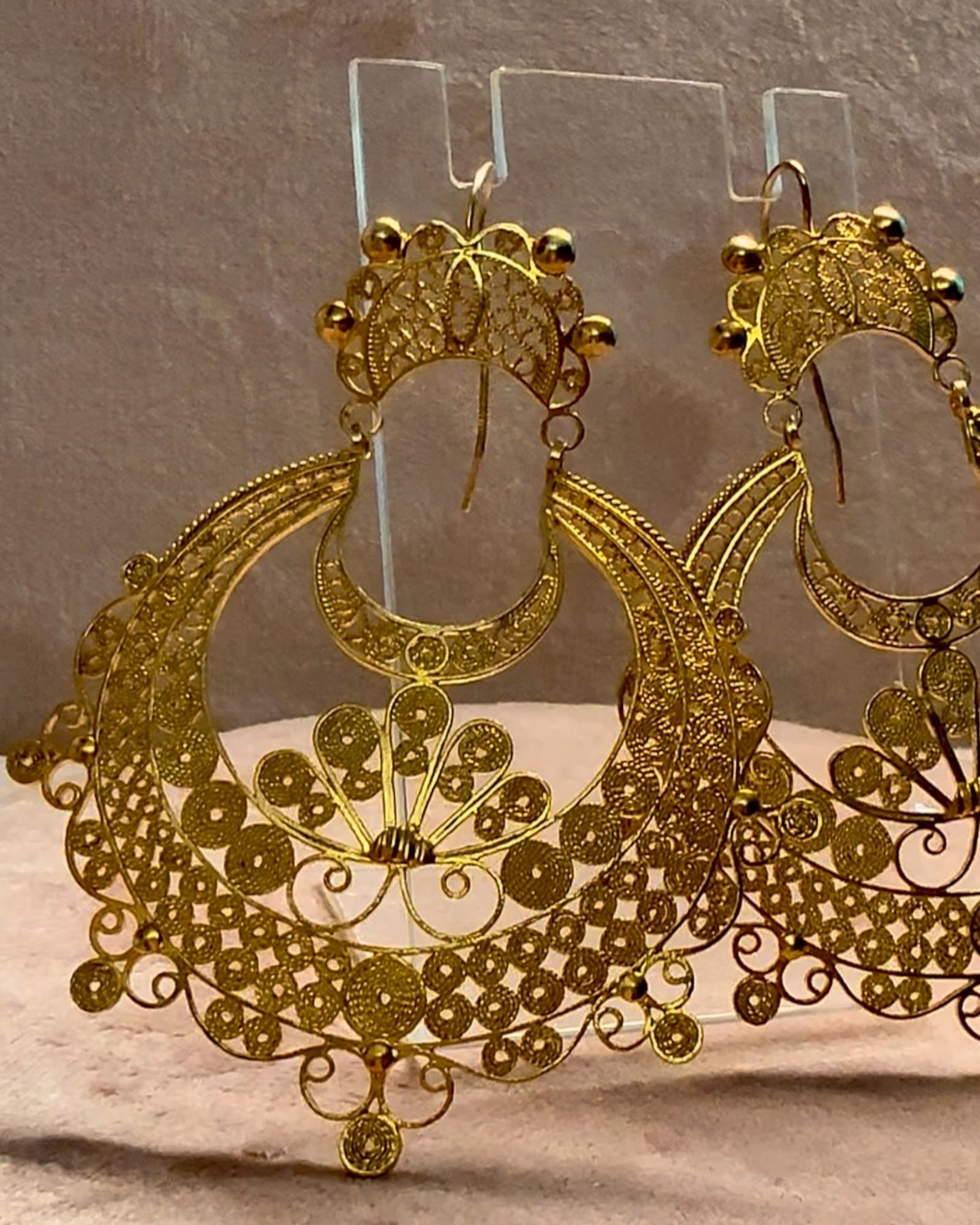 Brincos Arrecadas de Filigrana em Prata Dourada