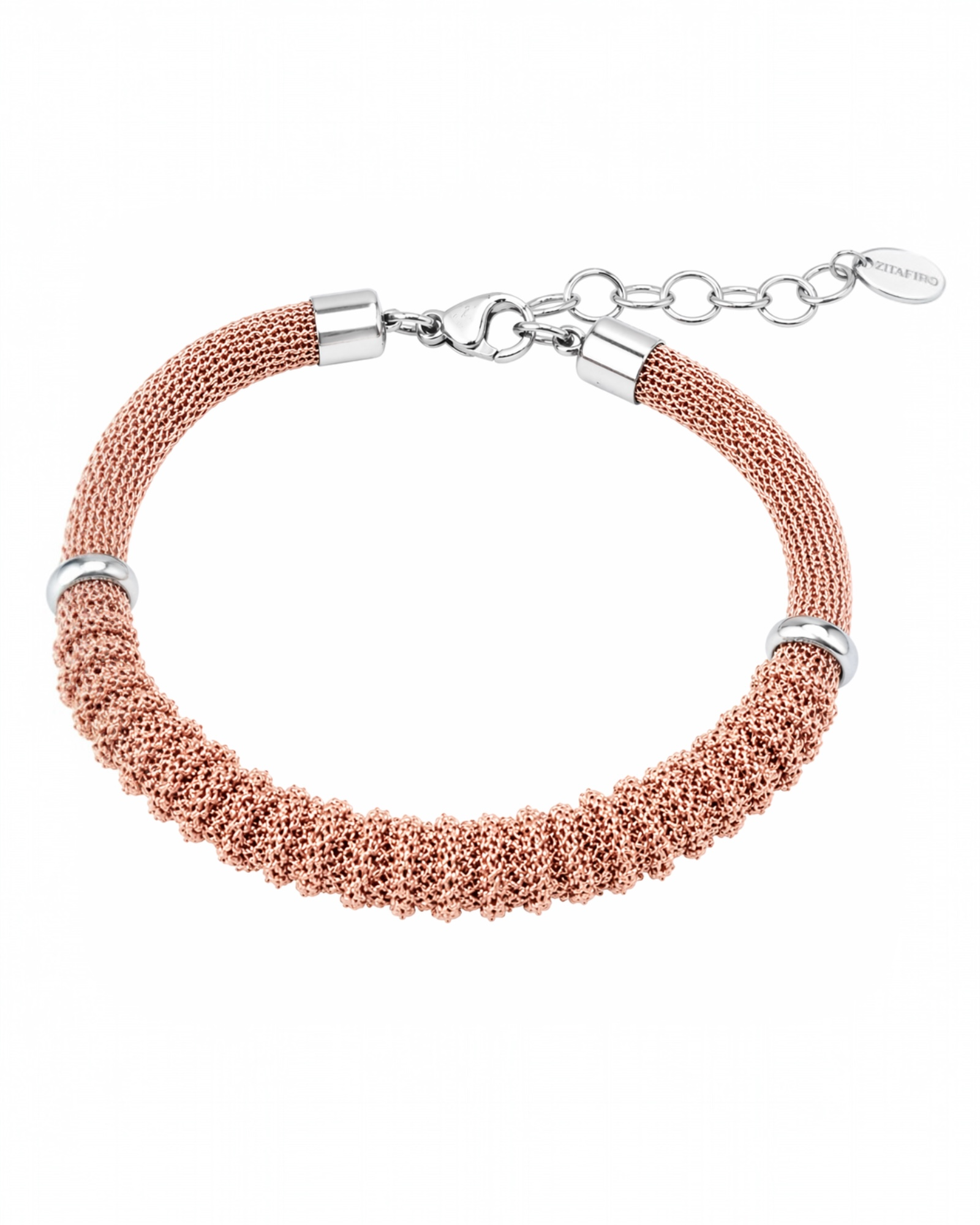 Pulseira Malha Rosa em Prata