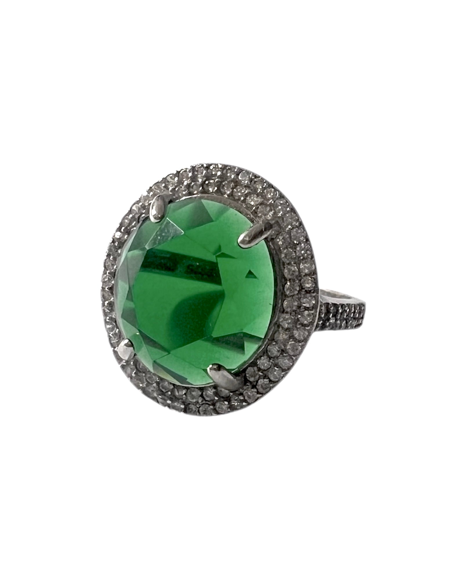 Green Color Ring in Silver