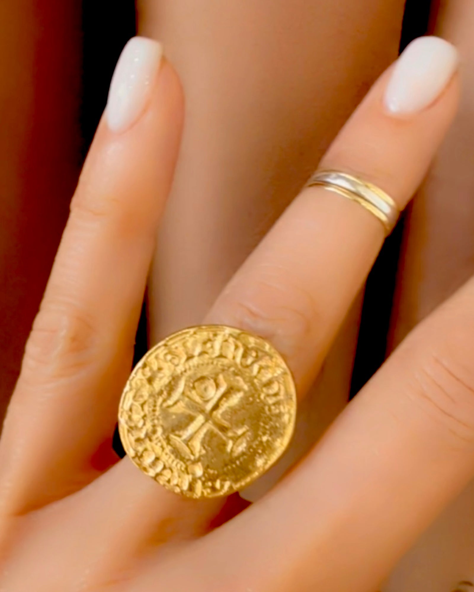 Gold plated silver cross ring