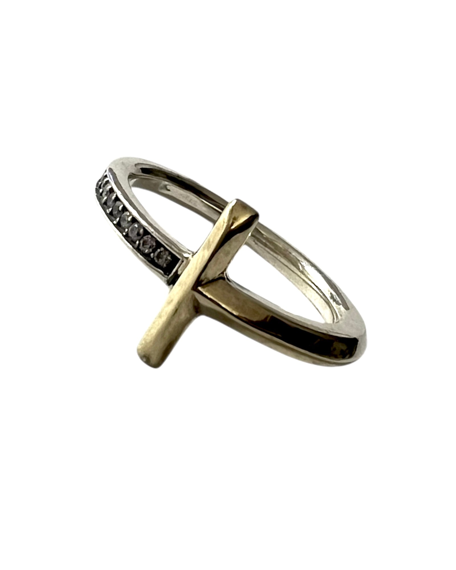 Cross ring in silver and gold