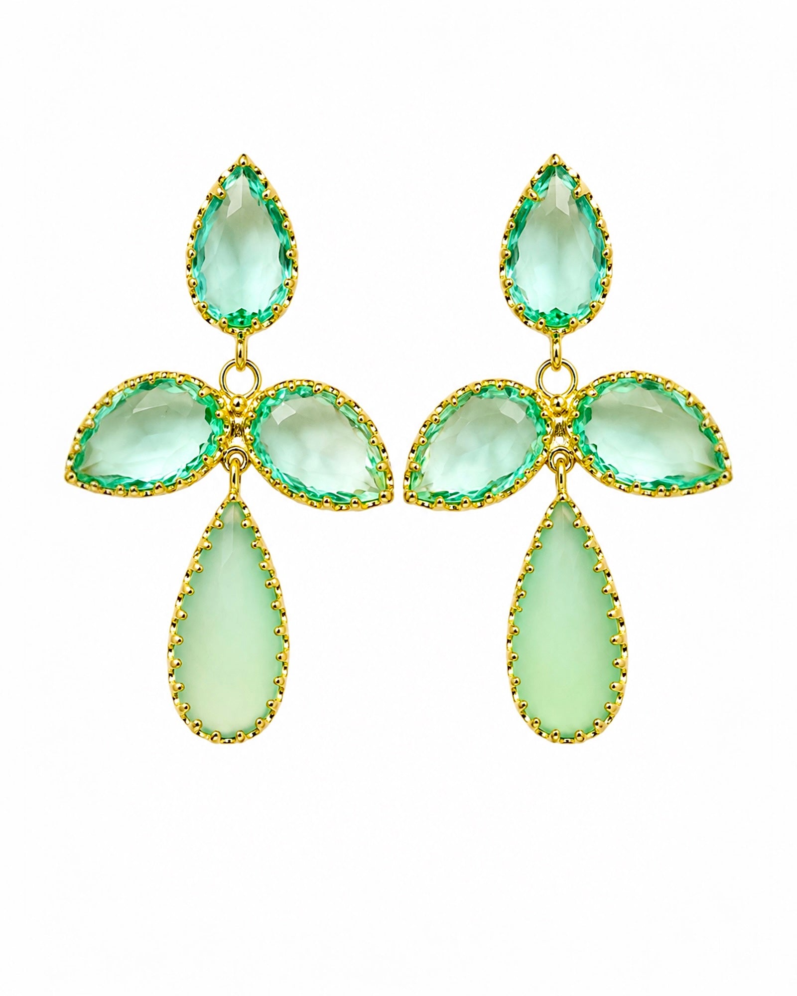 Light Green Teardrop Earrings in Gold-Plated Silver
