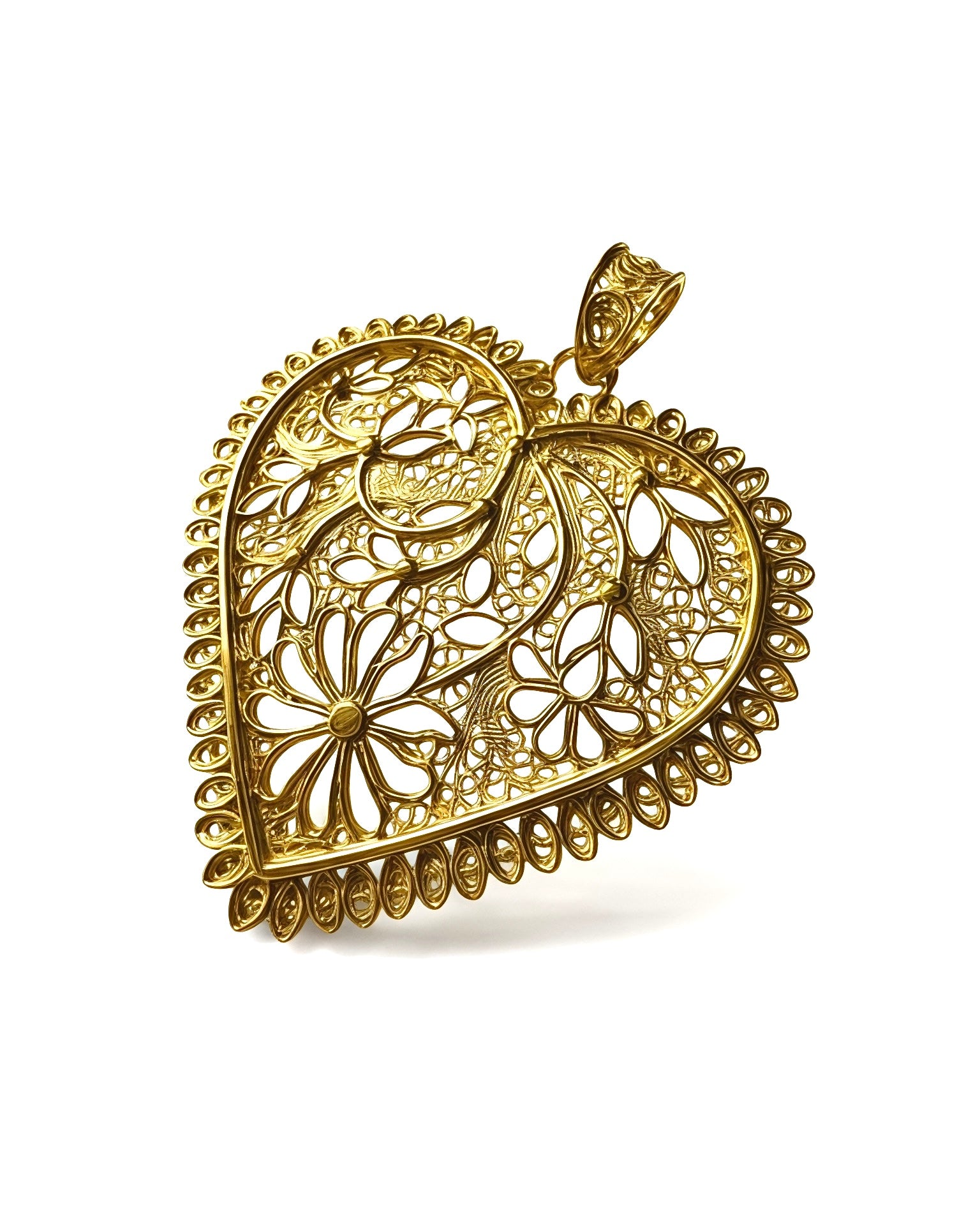 Medalha Coração de Viana Duplo em Prata Dourada