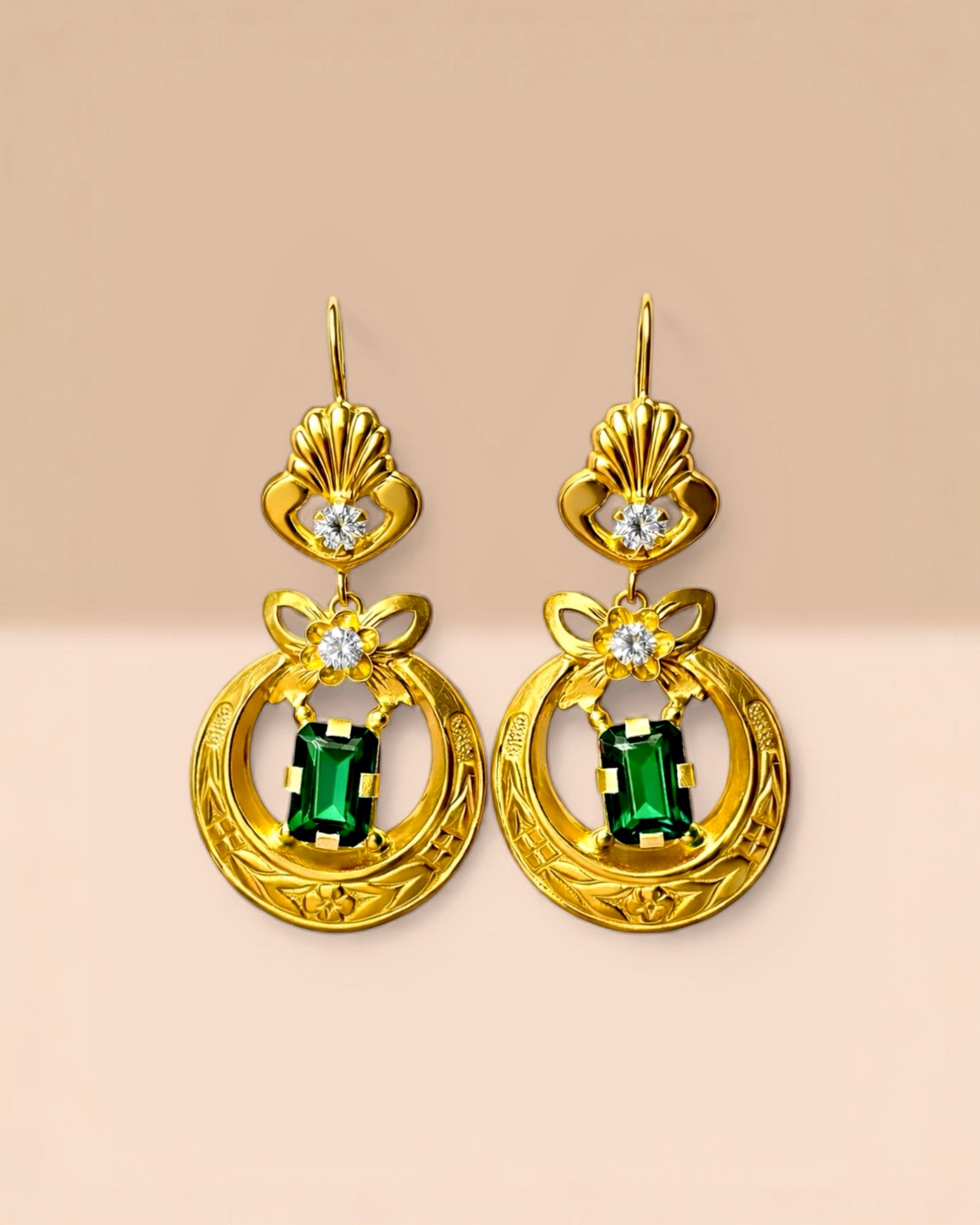 Baroque Earrings with Green Stones in Gold-Plated Silver
