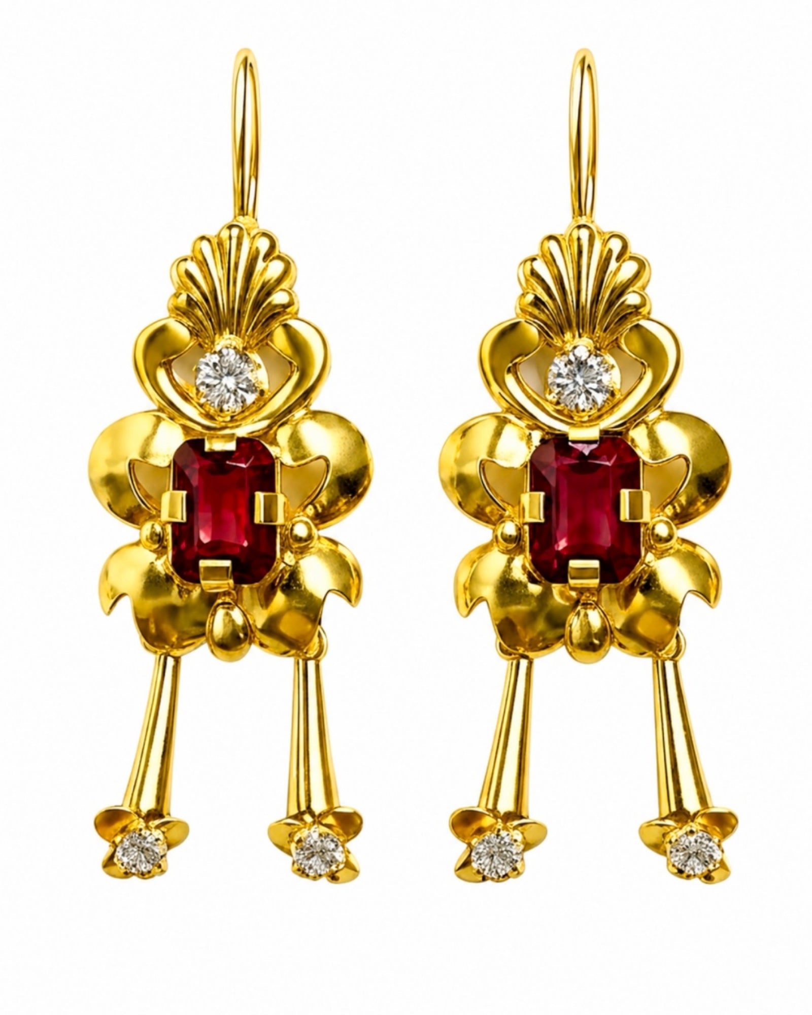 Baroque Earrings with Red Stone in Gold-Plated Silver