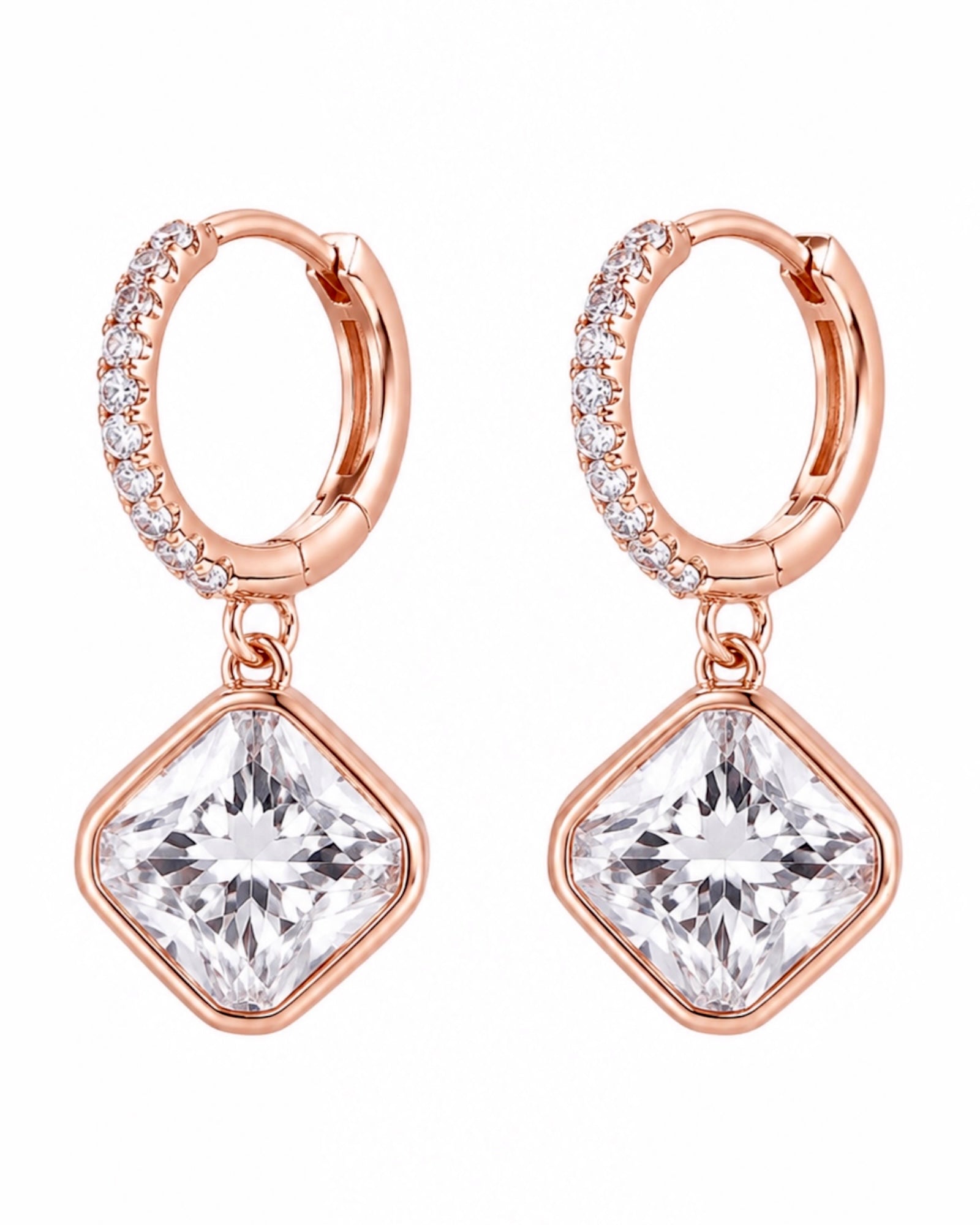 Sparkling Rose Silver Hoop Earrings