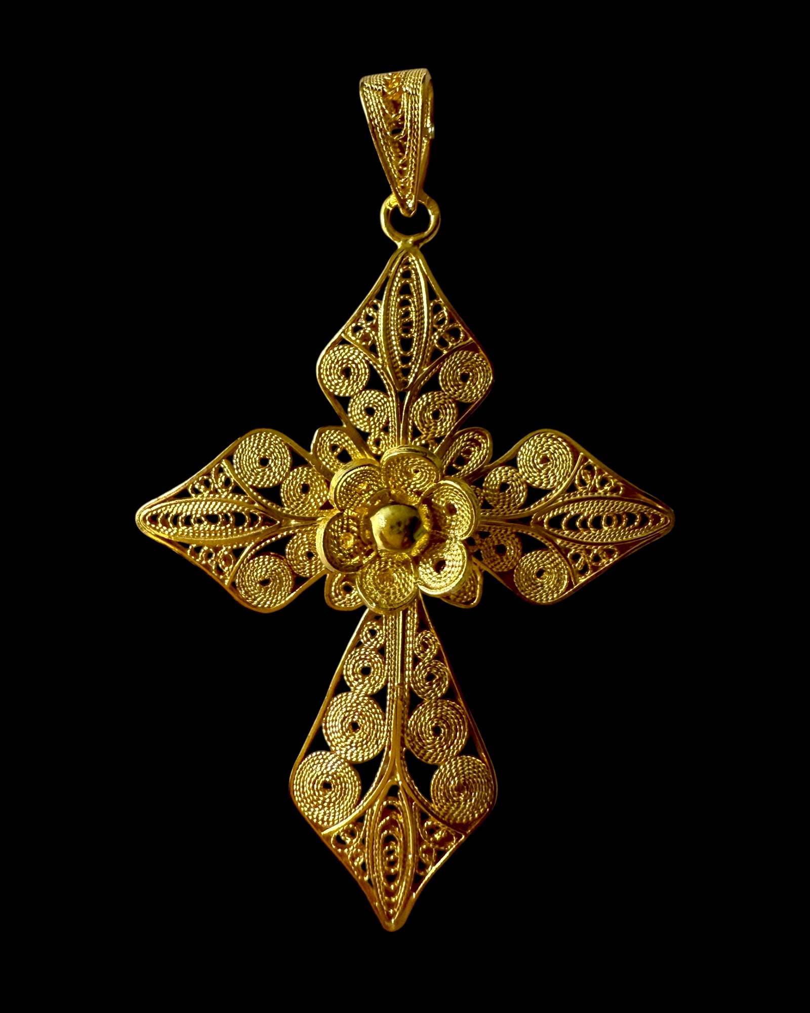 Filigree Cross Medal in Gold Plated Silver