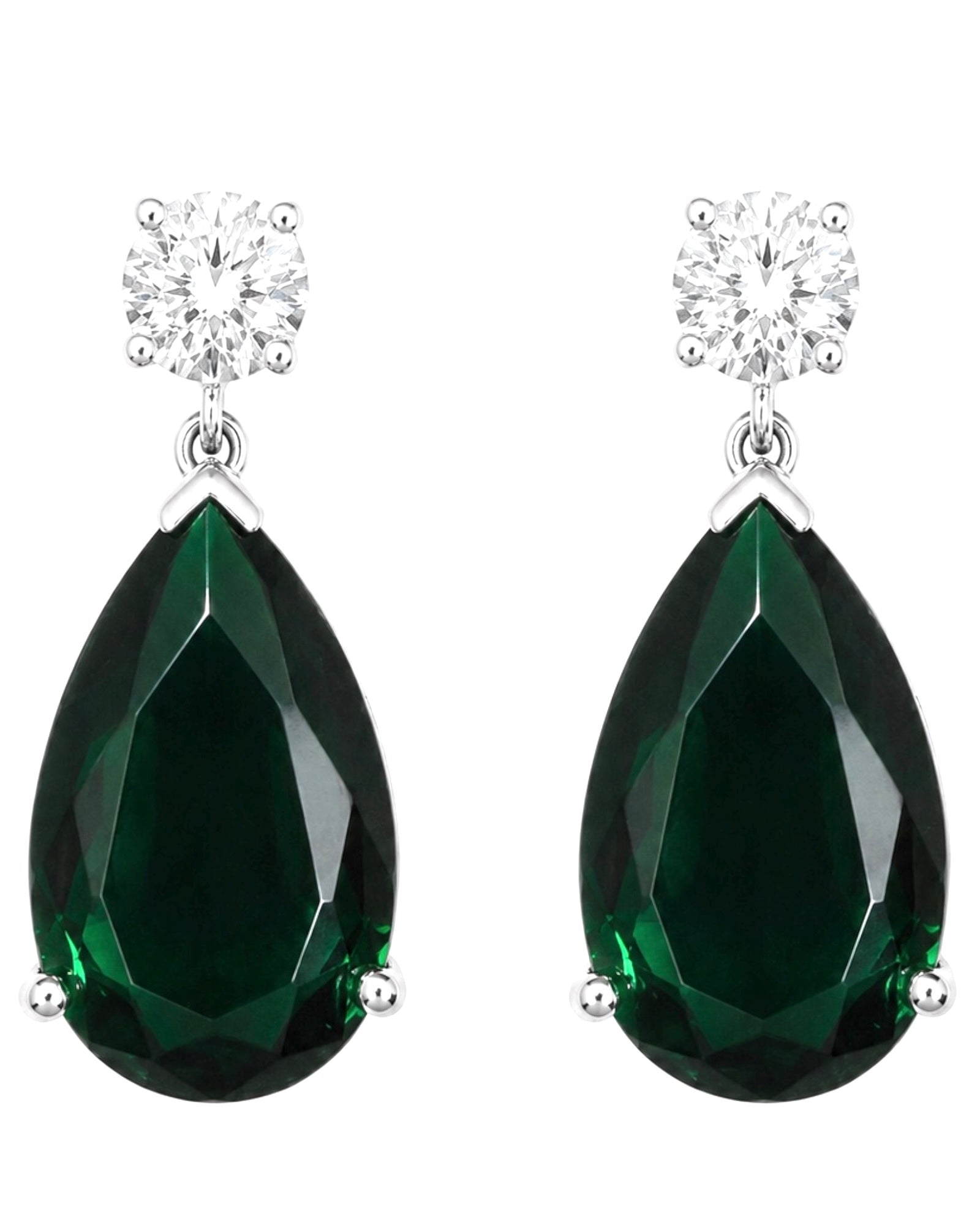 Brincos Gotas Verdes em Prata Dourada