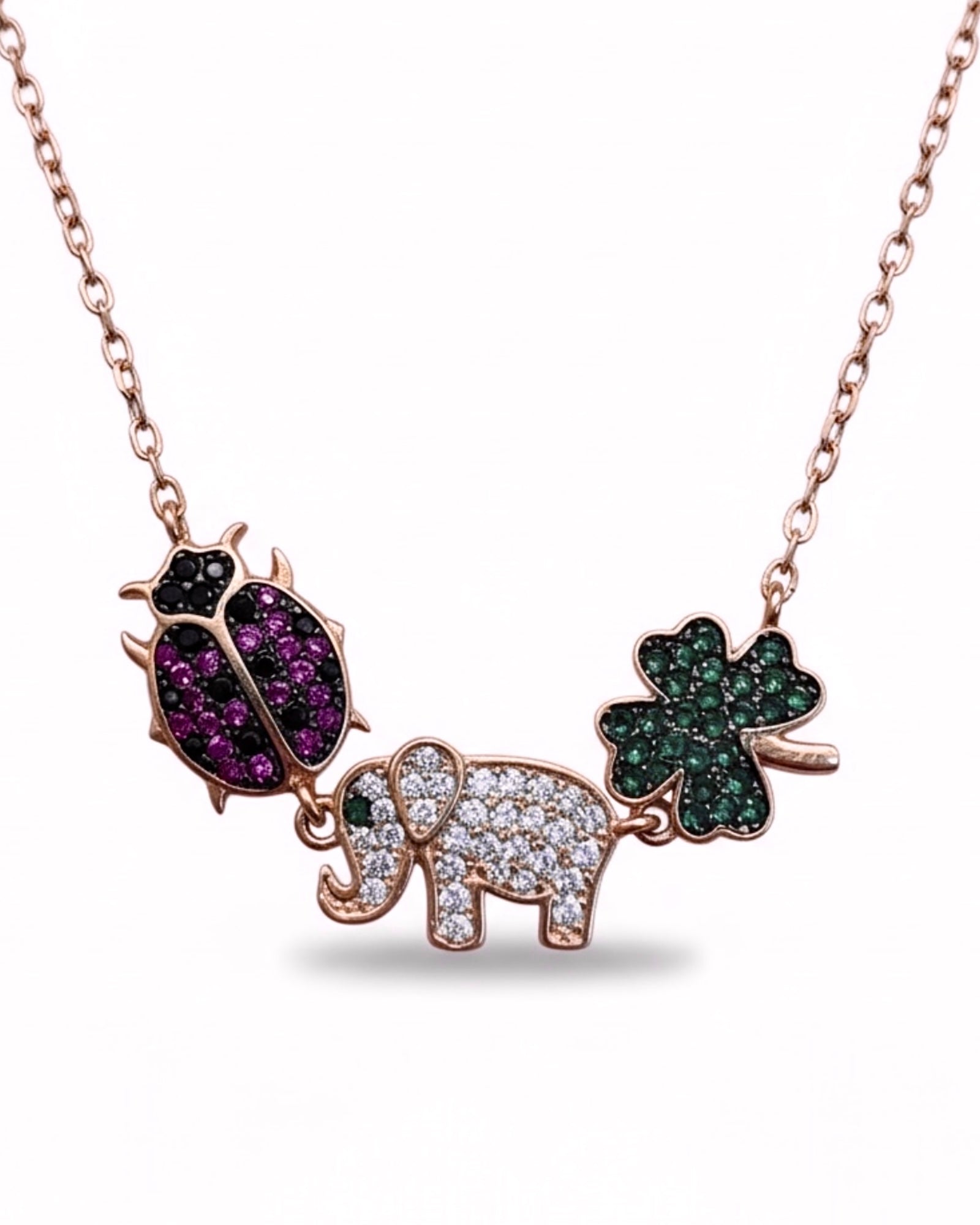 Colar Sorte Elefante Trevo Joaninha