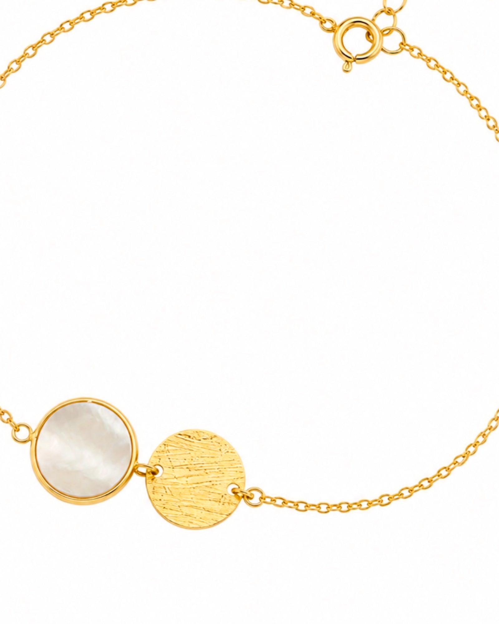 Pulseira em Prata Dourada com Pedra Branca