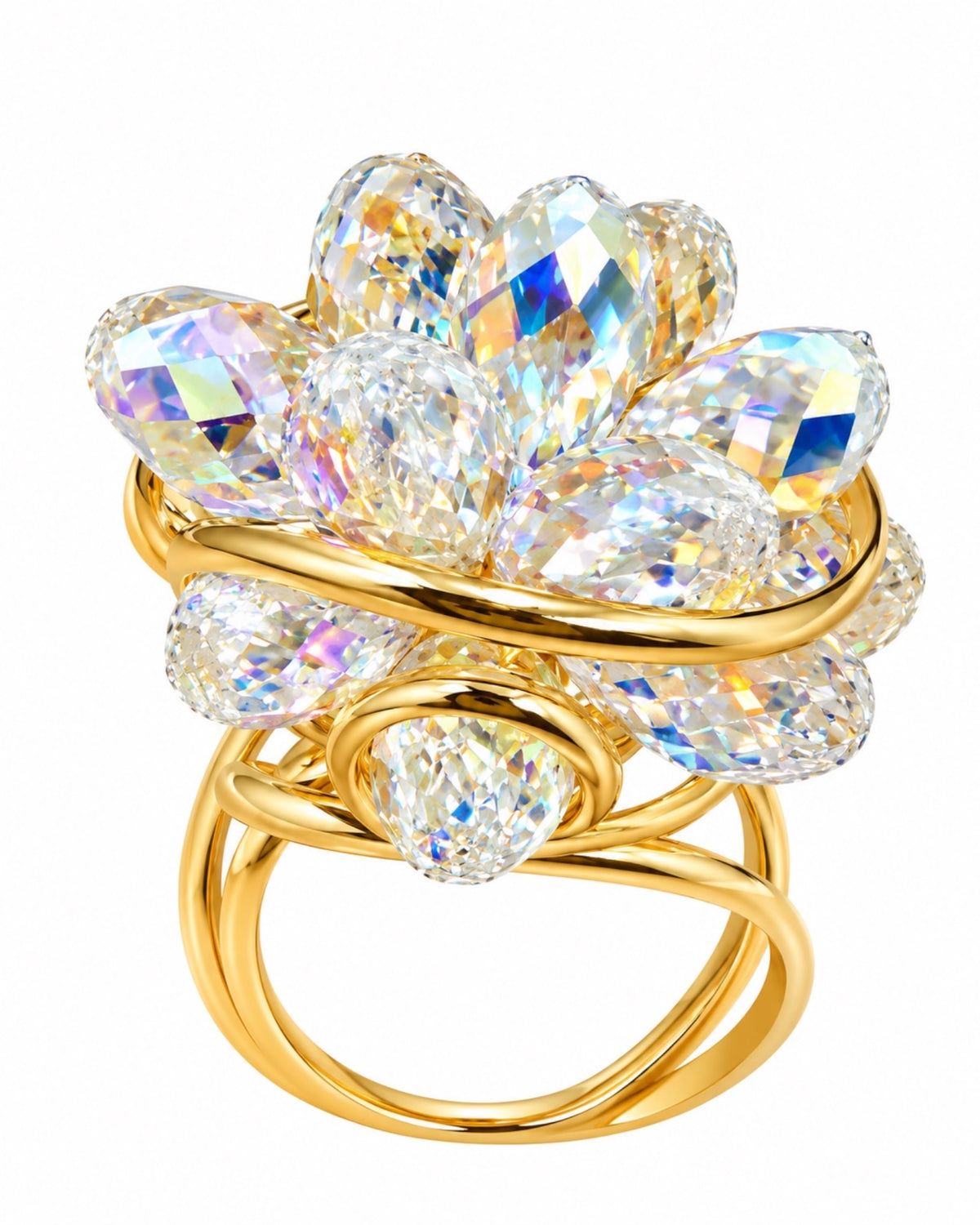 Anel Cristal em Prata Dourada