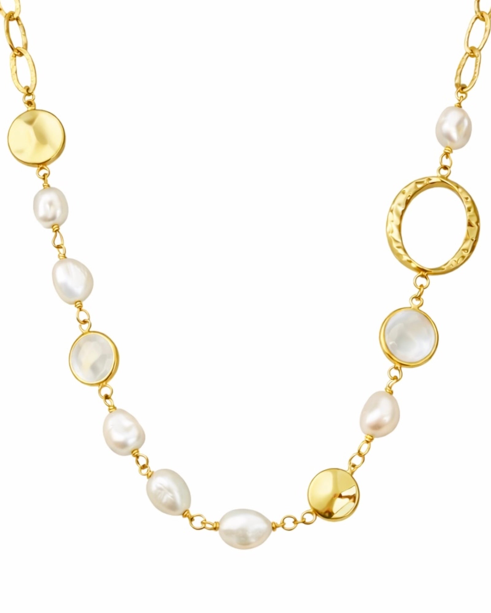 Colar de Pérolas com Argola em Prata Dourada e Pedra