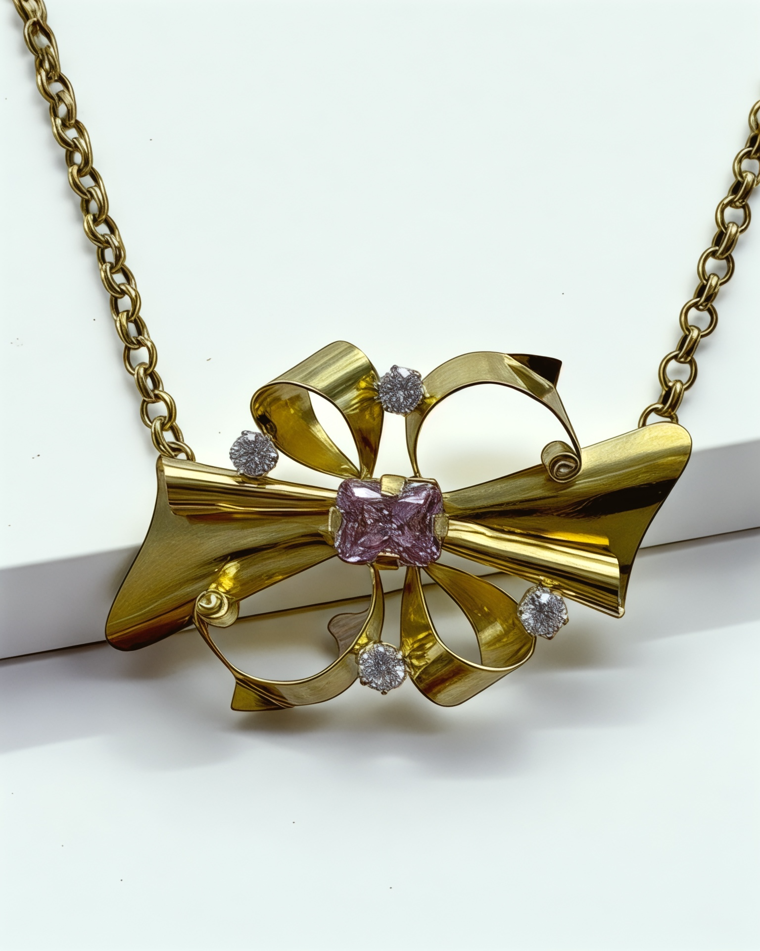 Baroque necklace with pink stone in gold-plated silver.