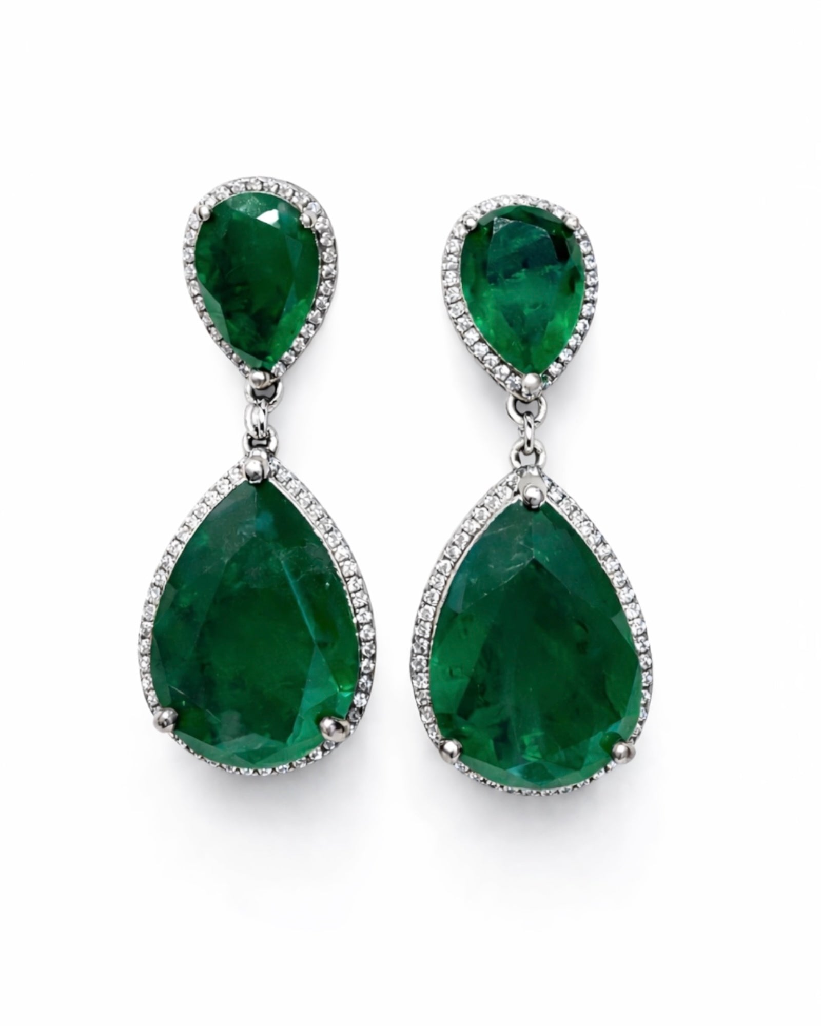 Green Teardrop Earrings in Silver