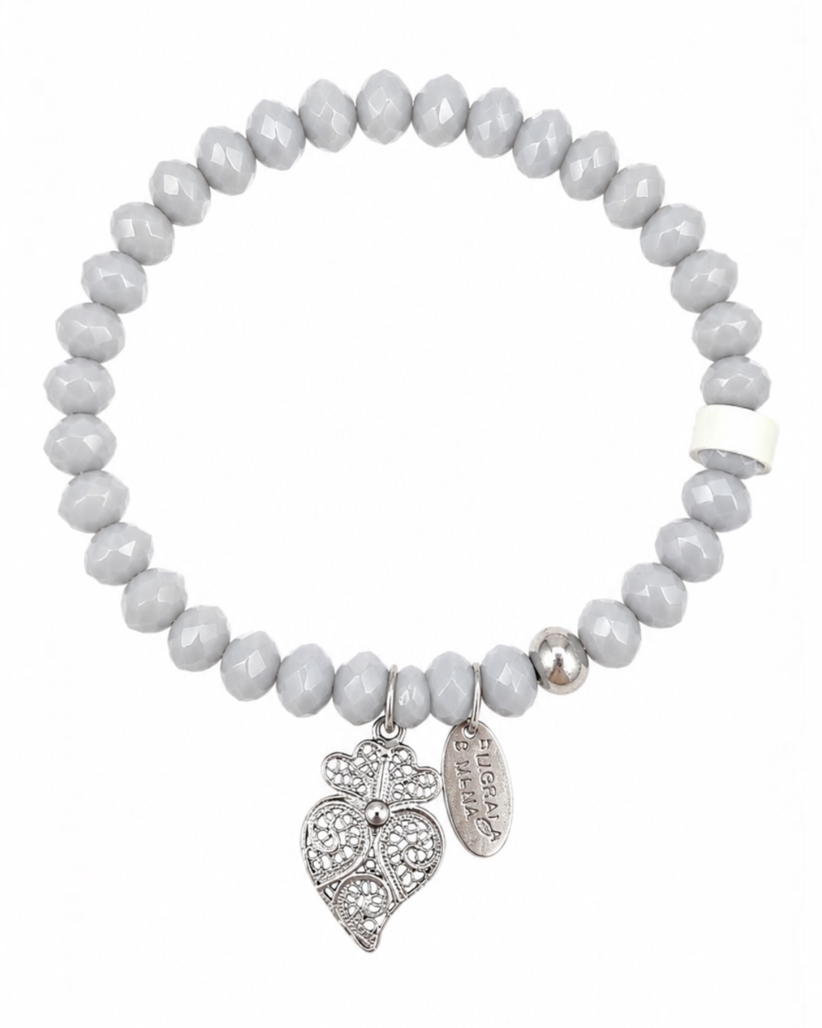Viana Heart Bracelet with Gray Stones in Silver