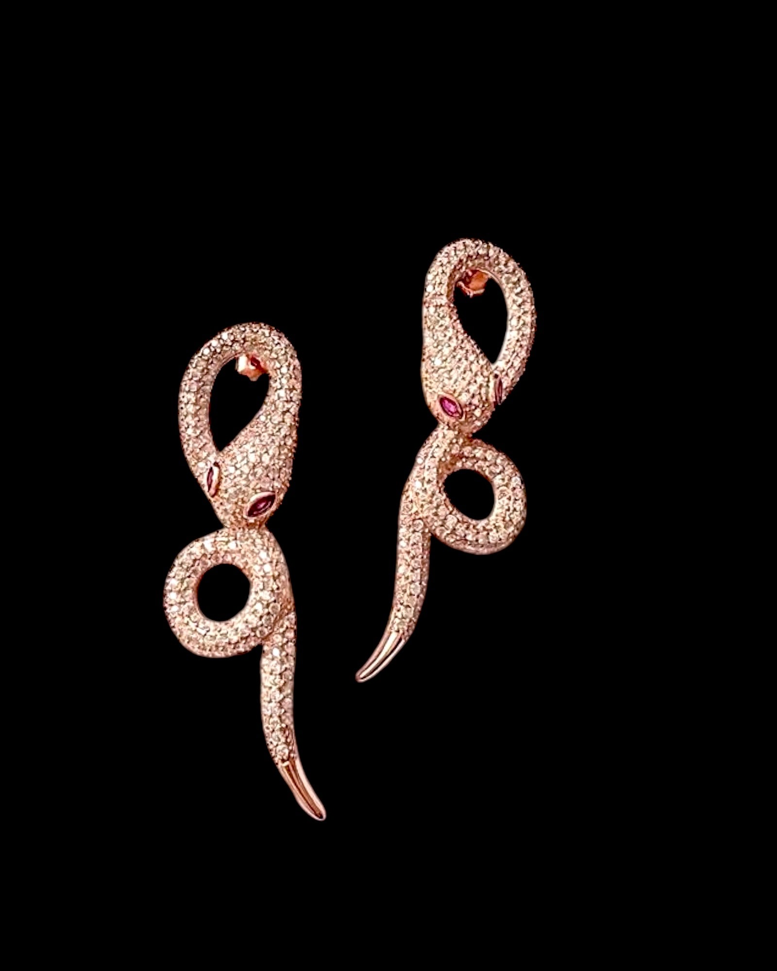 Snake Earrings in Pink Silver