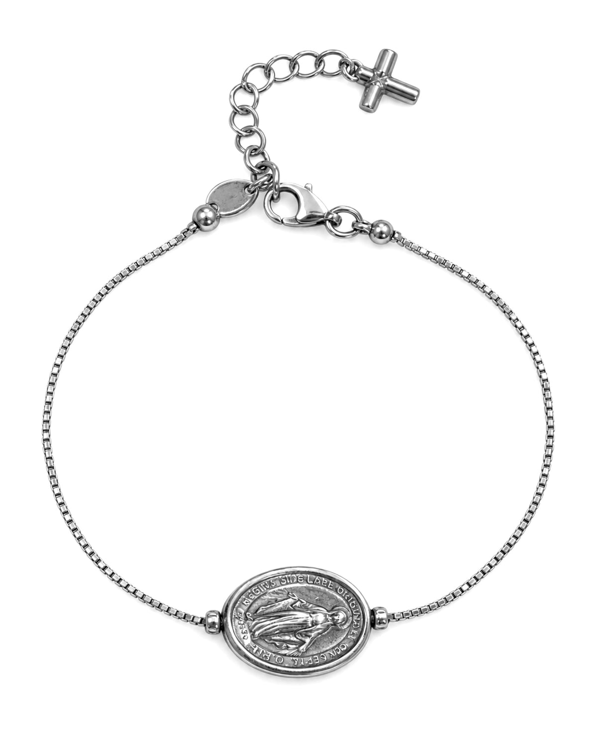 Pulseira com Sra. das Graças e Cruz em Prata