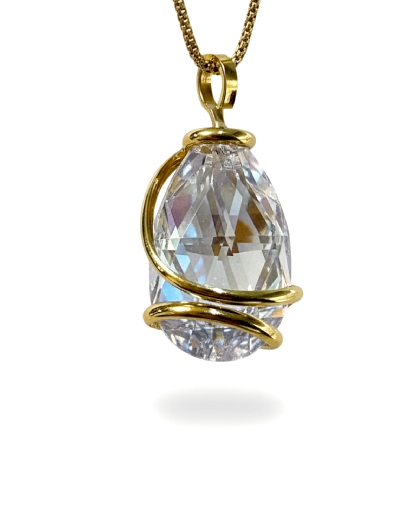 Colar Cristal em Prata Dourada