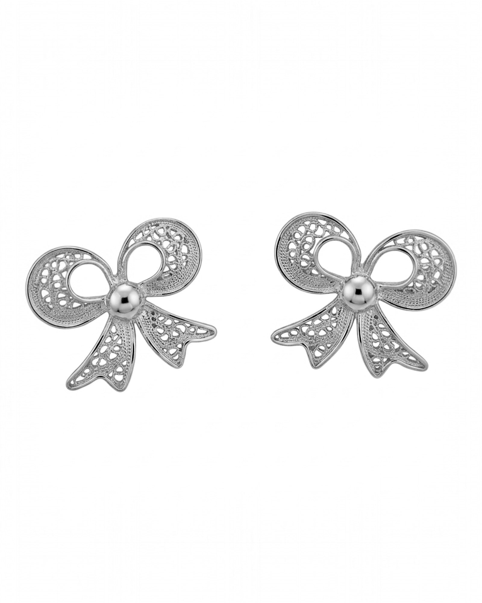 Filigree Bow Earrings in Silver