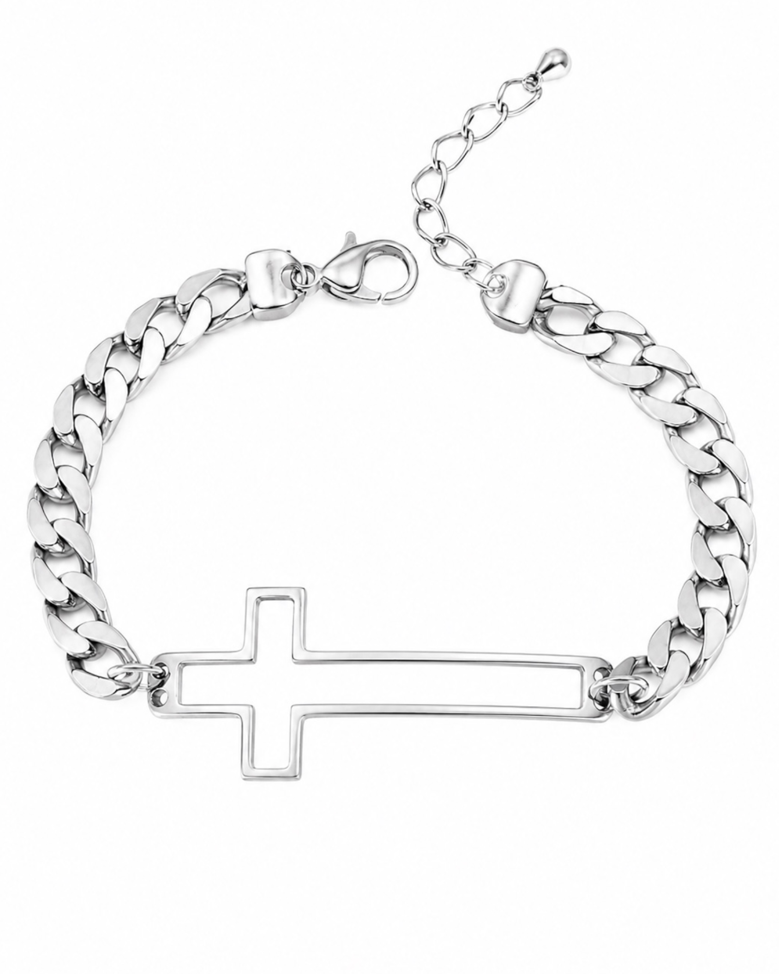 Pulseira Corrente com Cruz em Prata - Homem