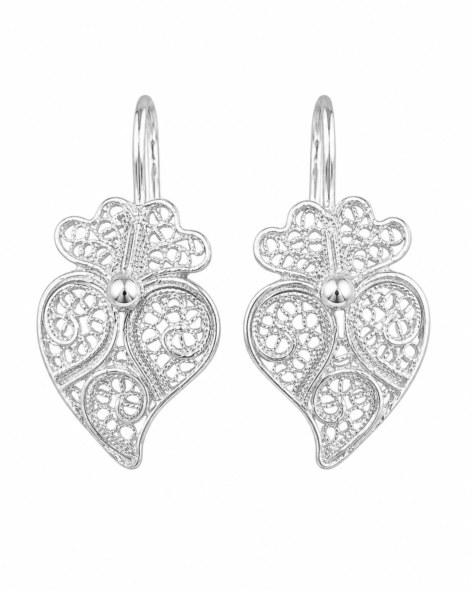 Mini Viana Heart Filigree Earrings in Silver (with hook)