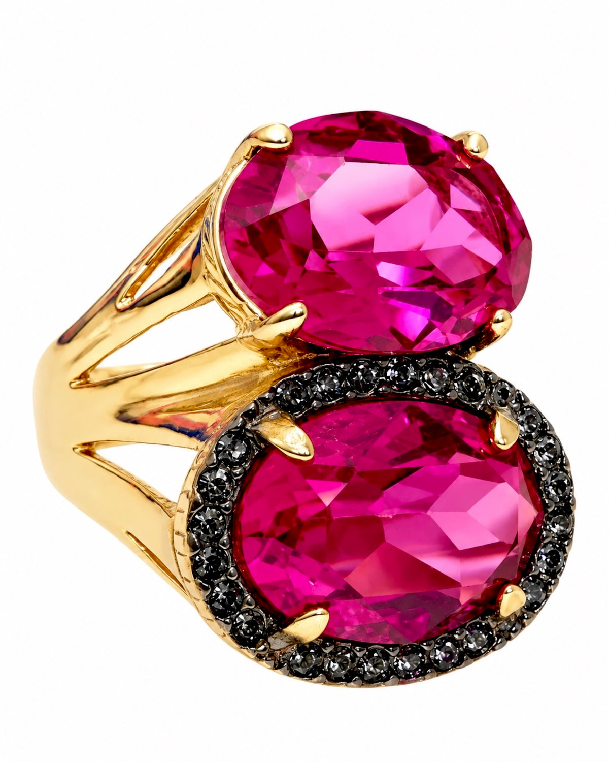 Anel Pedras em Tons Rosa em Prata Dourada