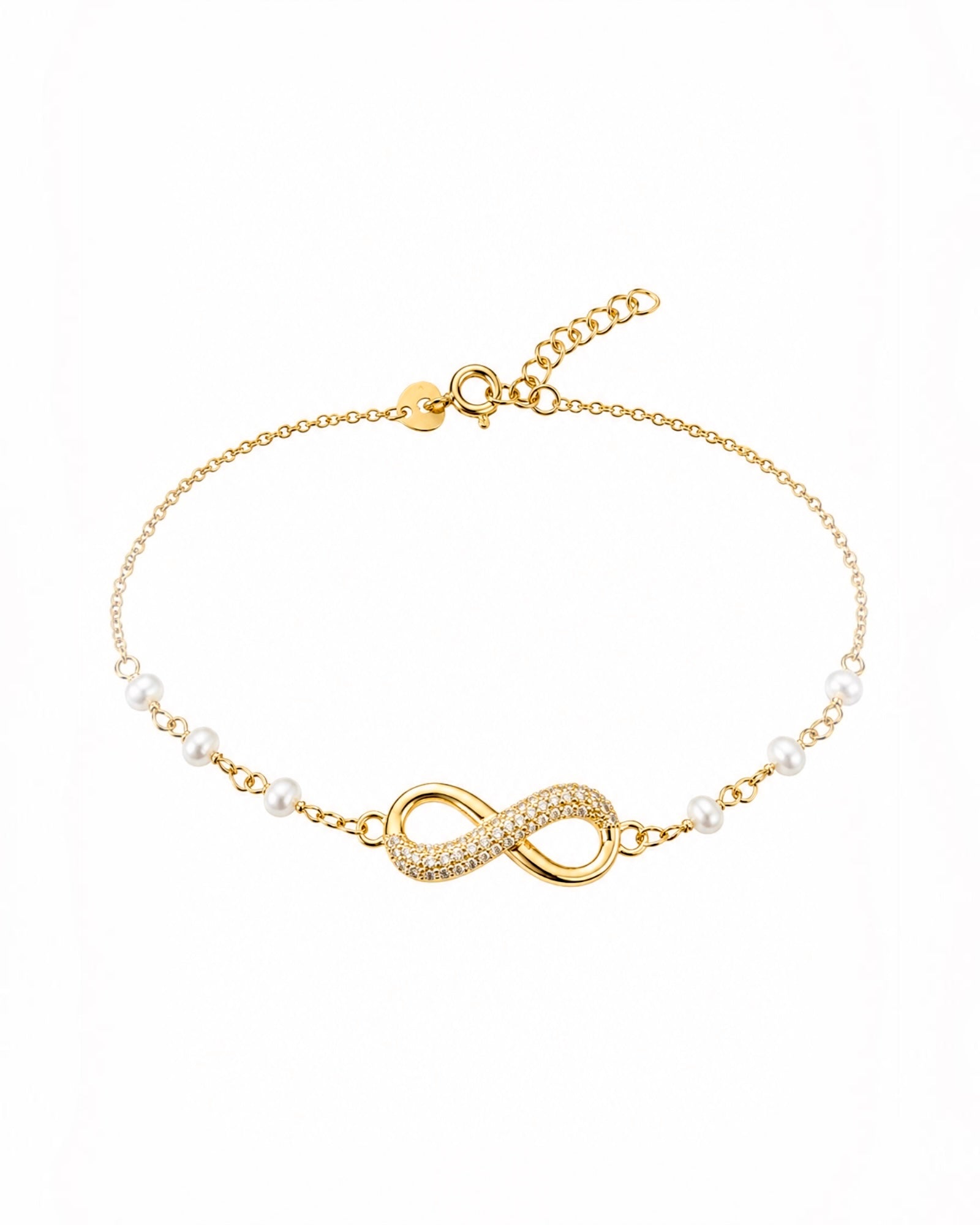 Pulseira Infinito com Pérolas e Prata Dourada