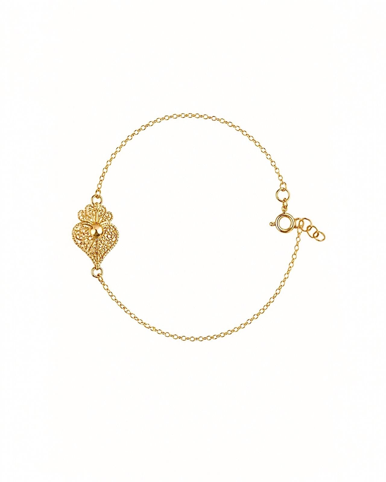 Pulseira Coração de Viana em Prata Dourada