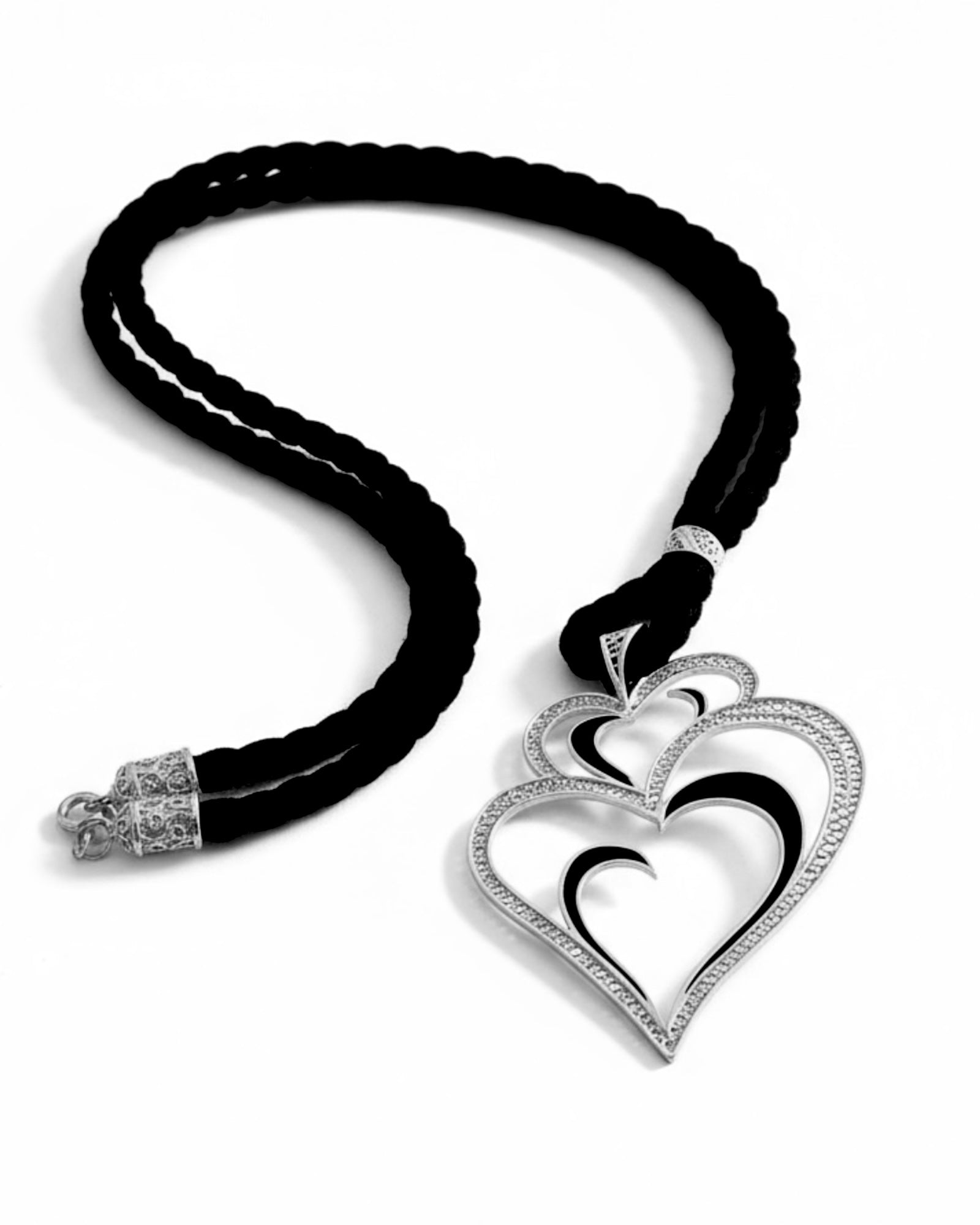 Viana Heart Necklace is Love with Black Enamel