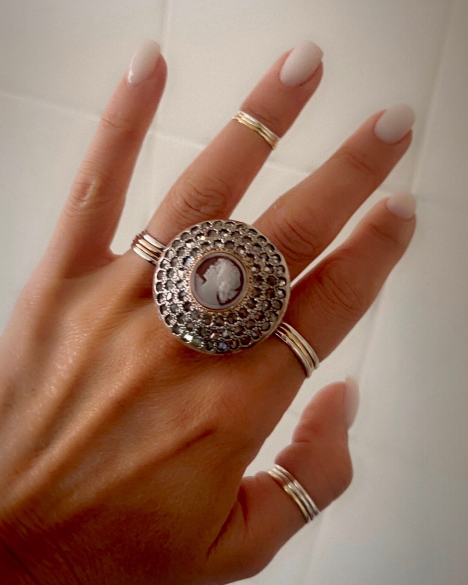 Anel Camafeu em Prata e Prata Rosa